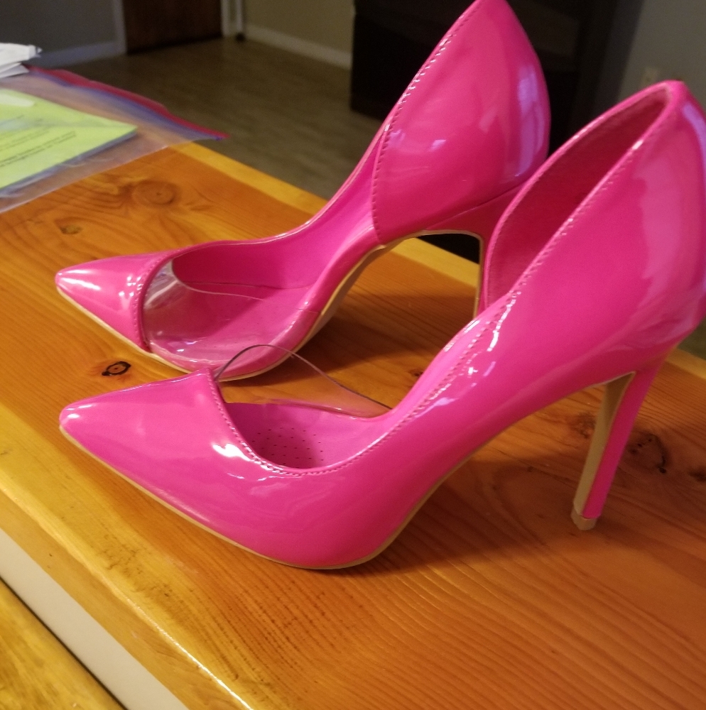 Fuchsia patent and clear stilettos size 6